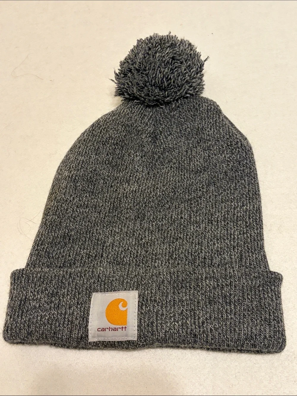 Carhartt gray beanie with pom-pom